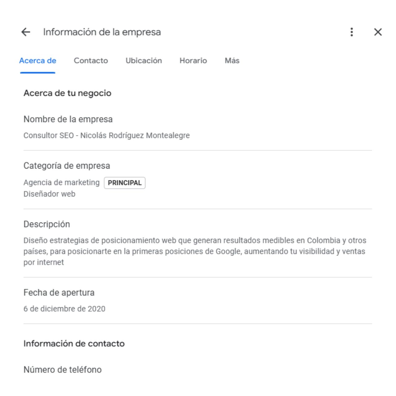 Completa tu NAP (Nombre, Dirección y Número de Teléfono)